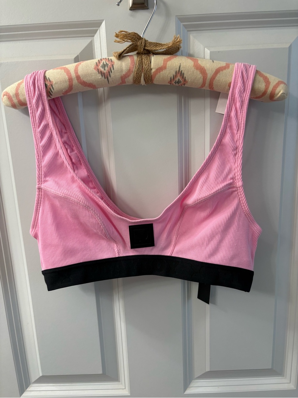 New! PLAYBOY Pink Ribbed Sports Bra with Black Band